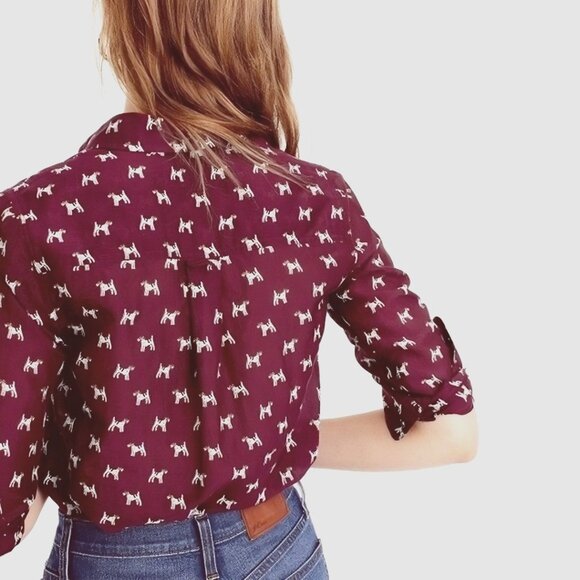 J. Crew Silk Blend Popover Shirt in Terrier Print (size 2) - Picture 2 of 15